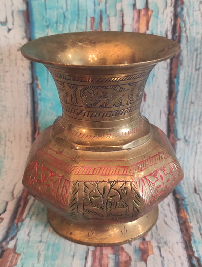 Mosazná váza barevná baculatá 11cm