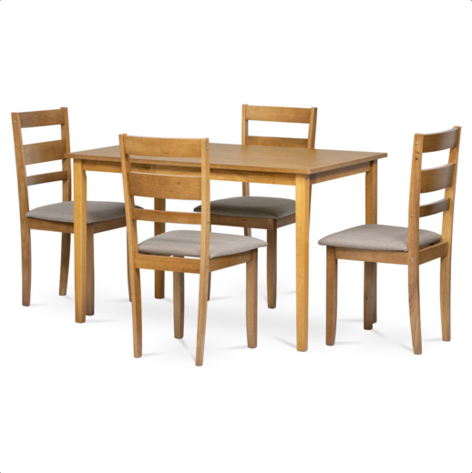 Autronic AUT-6070 OAK, jídelní set Stůl + 4x židle látka šedá
