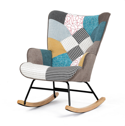 Houpací křeslo z masivu Autronic AK-374 PW2 patchwork