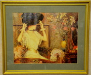 Obraz žena v klobouku zlatý dřevěný rám